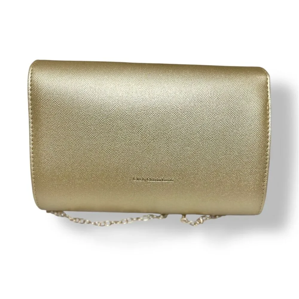 New CXL by Christian Lacroix Gold Paris Caviar Clutch Crossbody Detachable Chain